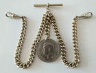 Vintage Double Albert Pocket Watch Chain 41g curb link T-bar Dog Clip Florin Fob