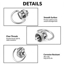 Metal Camera Lanyard D Rings Screw with Attachment Eyelet, Silver Finish