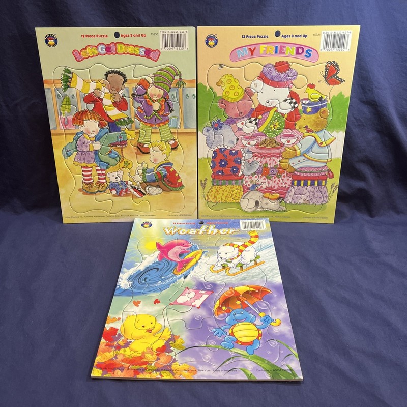 Vintage Playmore 12 Piece Tray Puzzles Lets Get Dressed My Friends & Weather Lot