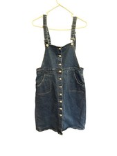 Jumper Denim Dress L Modest Overall Maxi Festival 90s Y2K Buttons Dark Overall