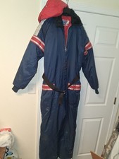Vintage UPC Snowmobile Suit Sz XL Hooded Navy Hooded Stripe Ski Snow Suit