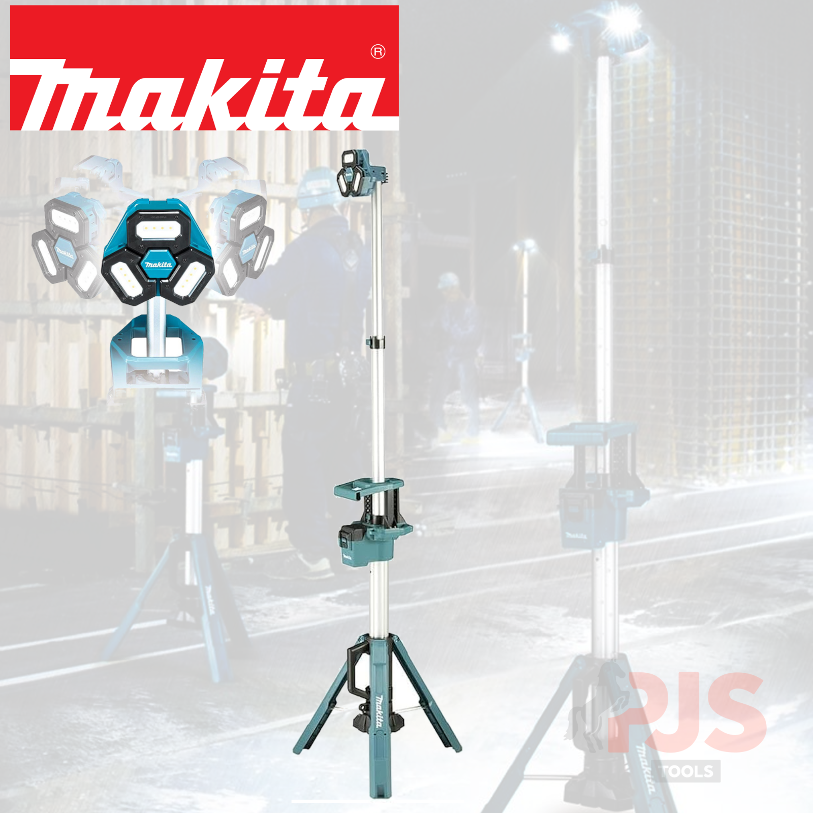 MAKITA DML814 18v LED cordless tower site light 900-3000 lumen 1.25m-2.24m