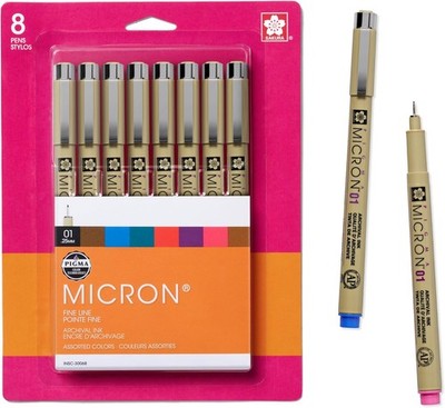 Pigma 30068 Micron Blister Card Ink Pen Set, Colors may vary, 01 8CT Set