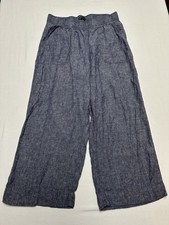 Jones New York Women's Large Linen Blend Pants Wide Leg Blue Crop