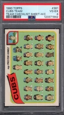 1980 Topps #381 CHICAGO CUBS Team Checklist Sheet H/C PSA 4 VG/EX TOUGH!  3 HGR