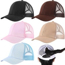 Jecery 6 Pcs Trucker Hats Bulk Ponytail Hats for Women Mesh Baseball Cap with...