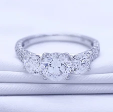 3 Ct Round Lab Grown Diamond Three Stone Engagement Ring 14K White Gold