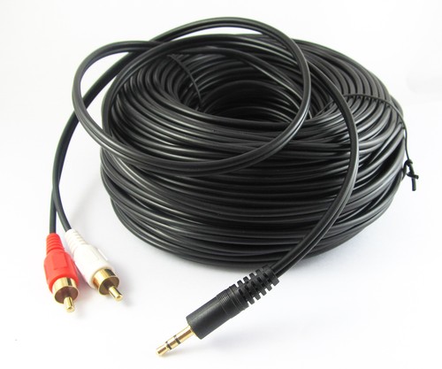 100Ft 30M Aux 3.5mm Gold Male Plug to 2 RCA Gold Male Stereo Audio Y Cable Cord - Picture 1 of 5