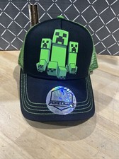Minecraft Creeper Youth Snapback Trucker Black Green Mesh Back Hat