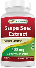 Best Naturals Grape Seed Extract 400 mg Veggie Capsule, 120 Count