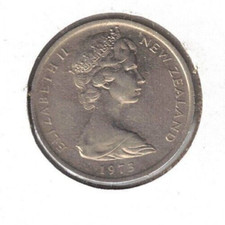 Moneda de cinco centavos QEII y Tustara 1973 en circulación de Nueva Zelanda!