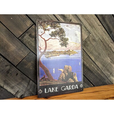 Lake Garda Italy Sign - Retro Lake Garda Travel Sign - 12in x 8in