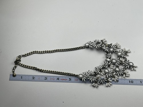 Baublebar Statement Necklace 18" Antiqued Brass Tone White Milk Glass Style - Picture 2 of 12