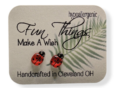 Red Ladybug Stud Earrings Hypoallergenic Stainless Posts Girls Jewelry Gift
