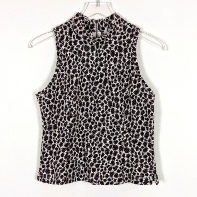 Akemi + Kin Anthropologie Women's Burgundy Animal Print Sleeveless Shirt XS