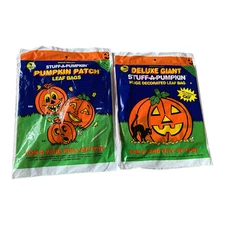 2 Vintage 1992 Sun Hill Halloween Stuff A Pumpkin Leaf Bags Family & Giant Bag