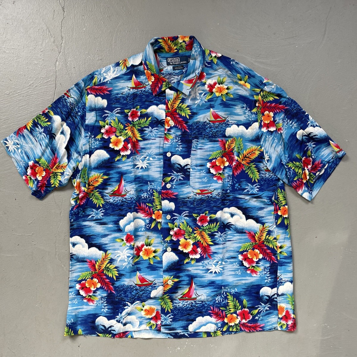 Vintage Polo Ralph Lauren Caldwell Rayon Aloha Hawaiian Shirt Floral Print L