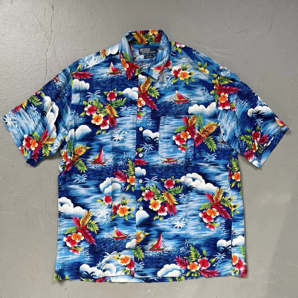 Vintage Polo Ralph Lauren Caldwell Rayon Aloha Hawaiian Shirt Floral Print L