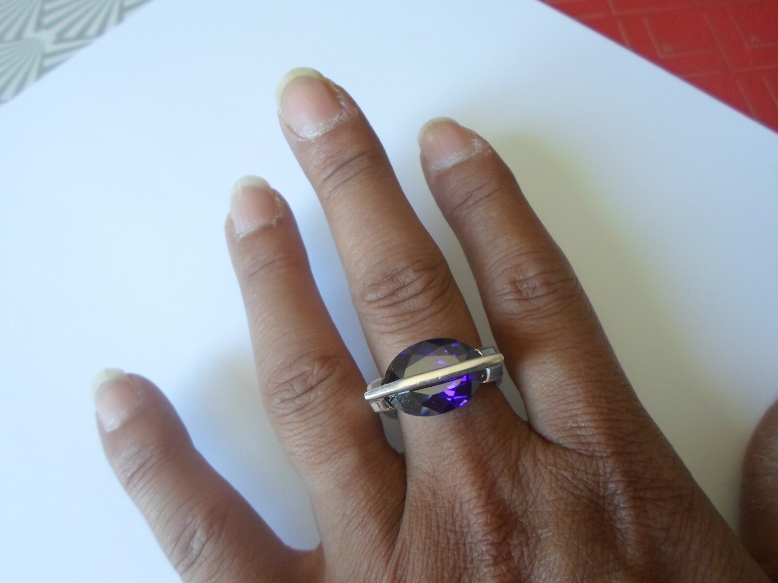 solid silver ring, purple faceted cabochon, size … - image 1