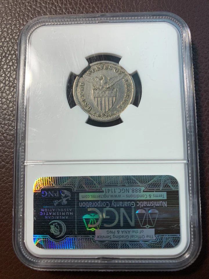 US PHILIPPINES 5 CENTAVO 1918-S MULED W/ 20 CENTAVO REVERSE NGC F DETAILS SCARCE - Image 3 of 4