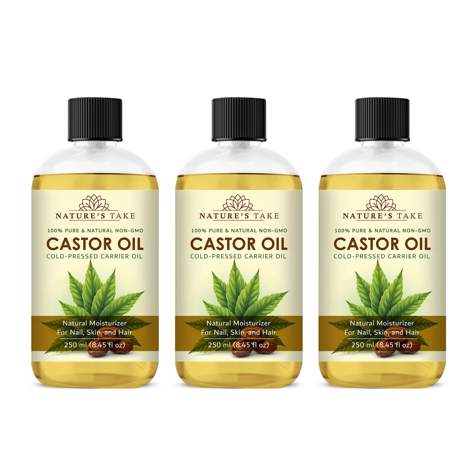 NATURE'S TAKE 100% Pure Organic Castor Oil Cold Pressed Hair & Skin Care 250ml ( Pack of 3 )