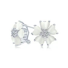 Romantic Mother of Pearl CZ Jade Gemstone Button-Style Heart-Shaped Petals