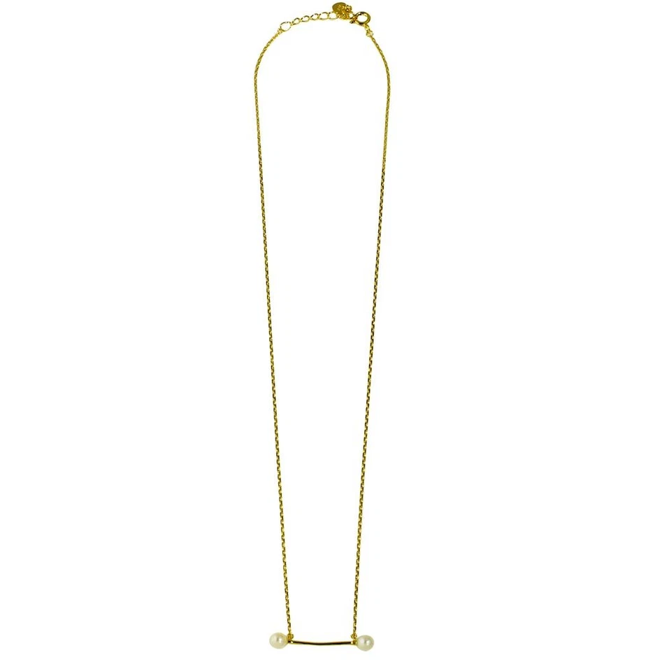 FRESH WHITE PEARL BAR NECKLACE 925 STERLING SILVER AVAILABLE IN YELLOW & WHITE - Image 3 of 4