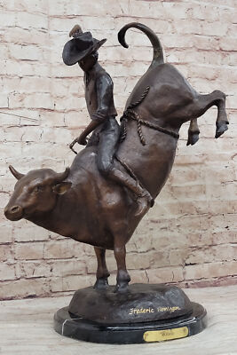 C.M.Thomas Bronze Marmor Statue Rodeo Western Cowboy Bull Rodeo Rider Dekor