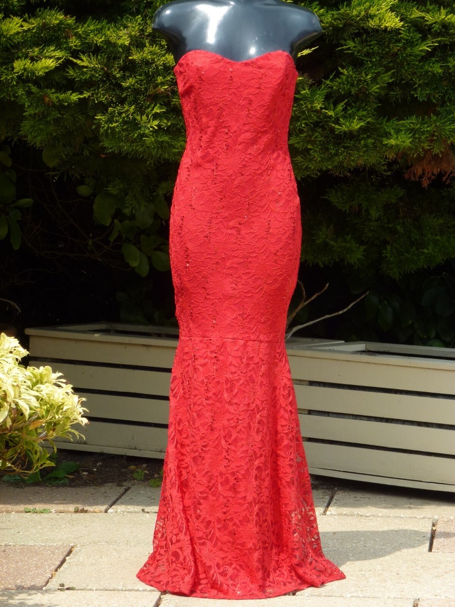 Jessica Wright Michelle Red Lace Sequin Maxi Dress Size 10 Wedding