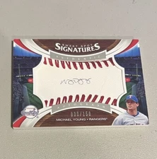 2006 Sweet Spot Signatures Red Stitch Blue Ink #135 Michael Young #d 30/150 Auto