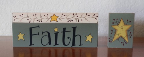 Country Style Wood Block Set Decor Heart Love Faith 3 pc set Gift Set - Picture 6 of 8