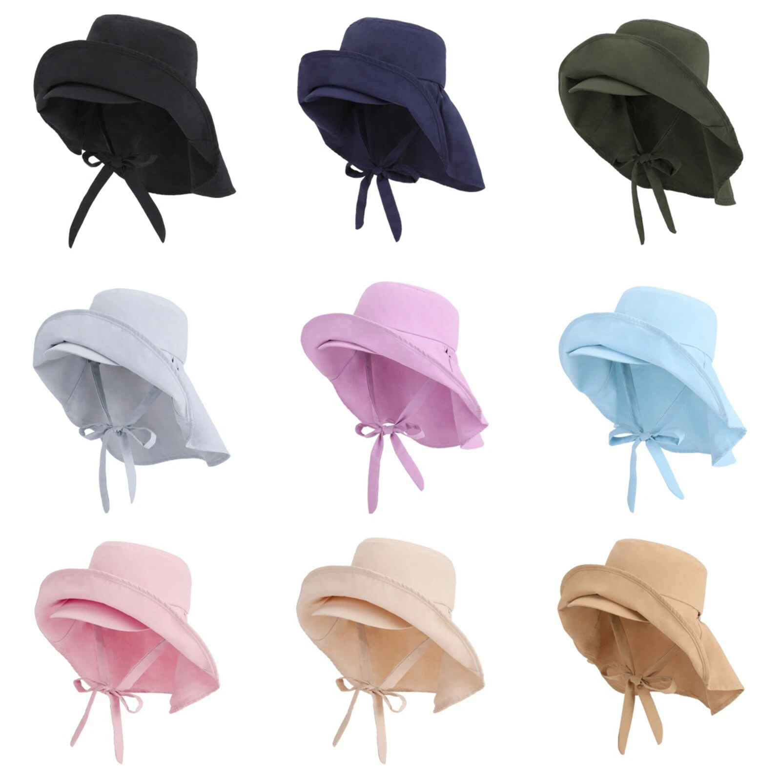 Womens Sun Hats UV Protection Wide Brim Ponytail Hole Garden Hat with Neck Cover