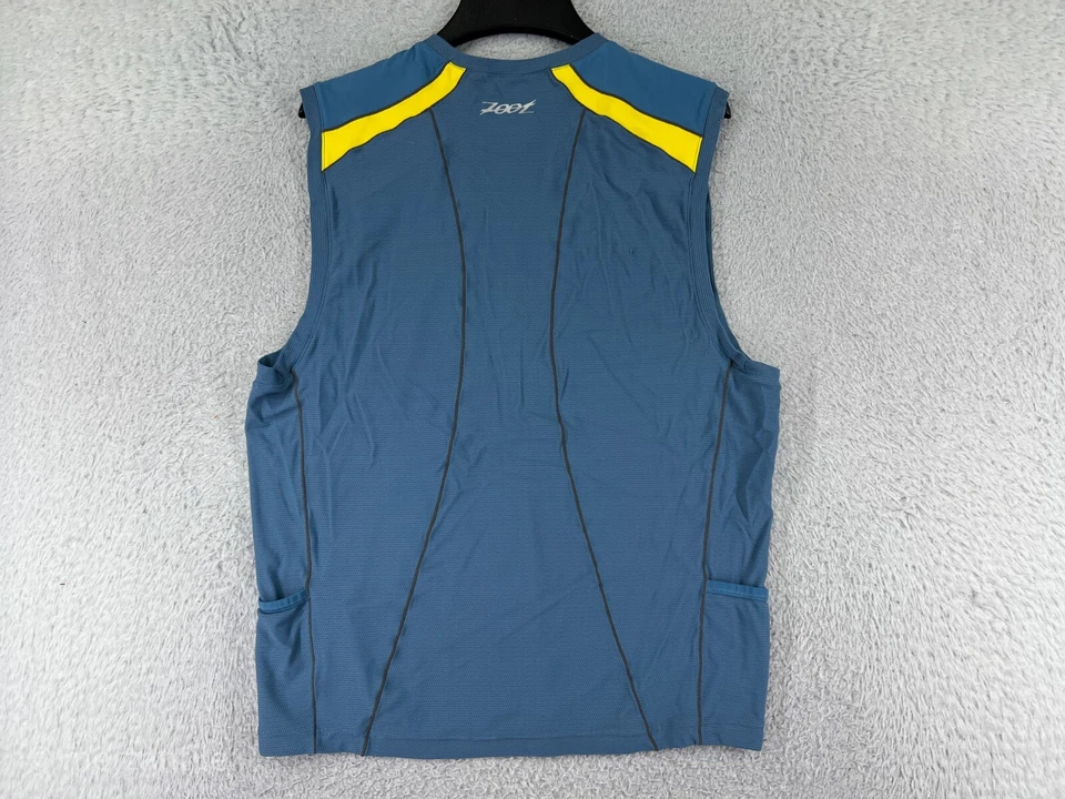 Jersey de ciclismo ZOOT adulto mediano azul amarillo media cremallera sin mangas bolsillos laterales Foto 2 de 4