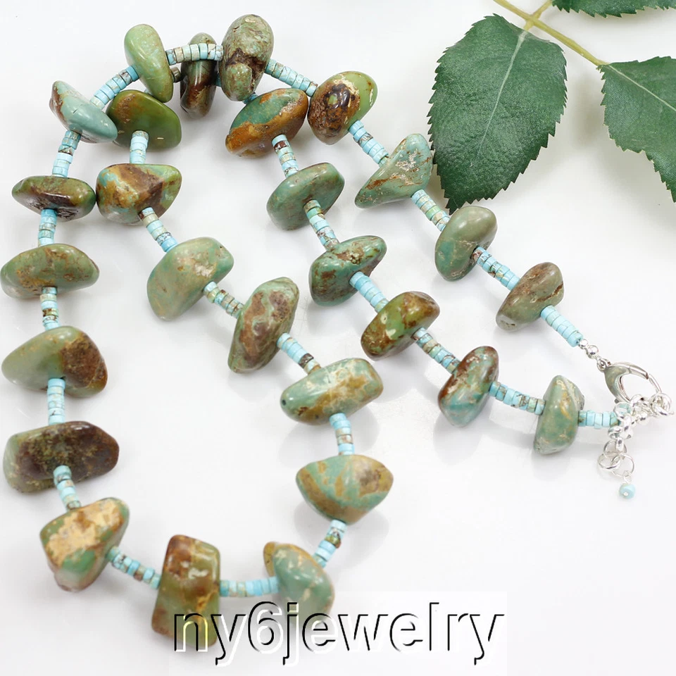 Natural Green Turquoise Rough Nugget beads Chain Long Necklace 28-30" - Image 3 of 4