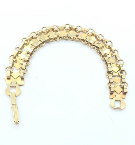 Vintage Book Chain Sponge Enamel Shield Gold Tone Link Bracelet - Picture 2 of 11