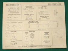 ORIGINAL SUN ELECTRIC CORP. TUNE UP SHEET 1960 STUDEBAKER 8 CYL LARK &HAWK COUPE
