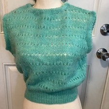 Vintage handmade teal crochet see through soft women's vest top size S layers