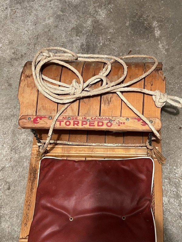TORPEDO 8' Padded Toboggan Vintage Wood Excellent Collectors Made In Canada