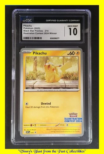 Pokémon CGC 10 Pikachu Black Star Promo Card 214 Illustration Contest 2024