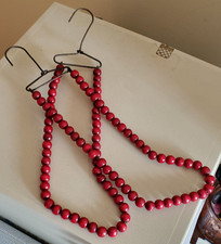 TWO Vntg Primitive Cranberry beaded wire stockings Christmas decor Cottagecore