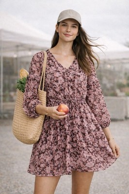 Velvet by Graham & Spencer Selina Dress Women S Pink Floral Boho Sheer $238￼