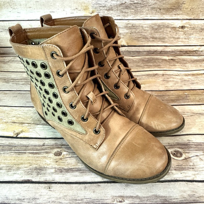 Gianni Bini Womens Tan Brown Leather Perforated Lace Up Ankle Boots 8.5M