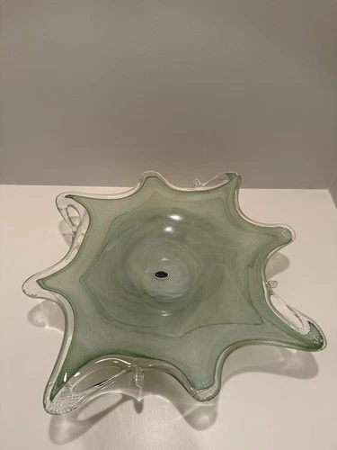 Vintage Murano Art Glass Star Shaped Bowl With Intact Murano Sticker