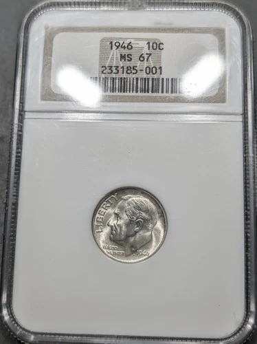 1946-P Roosevelt Dime NGC MS/67 Old Style Holder Original White Satin Sheen