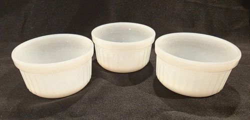 Vintage Anchor Hocking Fire King 1434 White Milk Glass Custard Cups / Bowls -USA