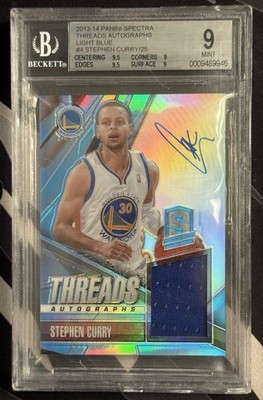 2013 Spectra Stephen Curry Threads Light Blue Patch Auto /25 BGS 9 10 Game Worn