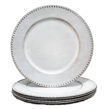 White Charger Plates with Beaded Rim, 13" Vintage Round Charger for Dinner Pl...