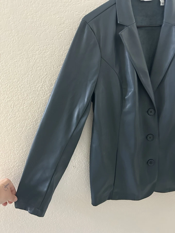 Blazer Azul Gris Denim & Co Cuero Talla Mediana EXCELENTE Estado Hermoso Foto 4 de 4