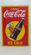 INSEGNA VINTAGE DRINK COCA COLA GHIACCIO FREDDO PORCELLANA SMALTO METALLO...