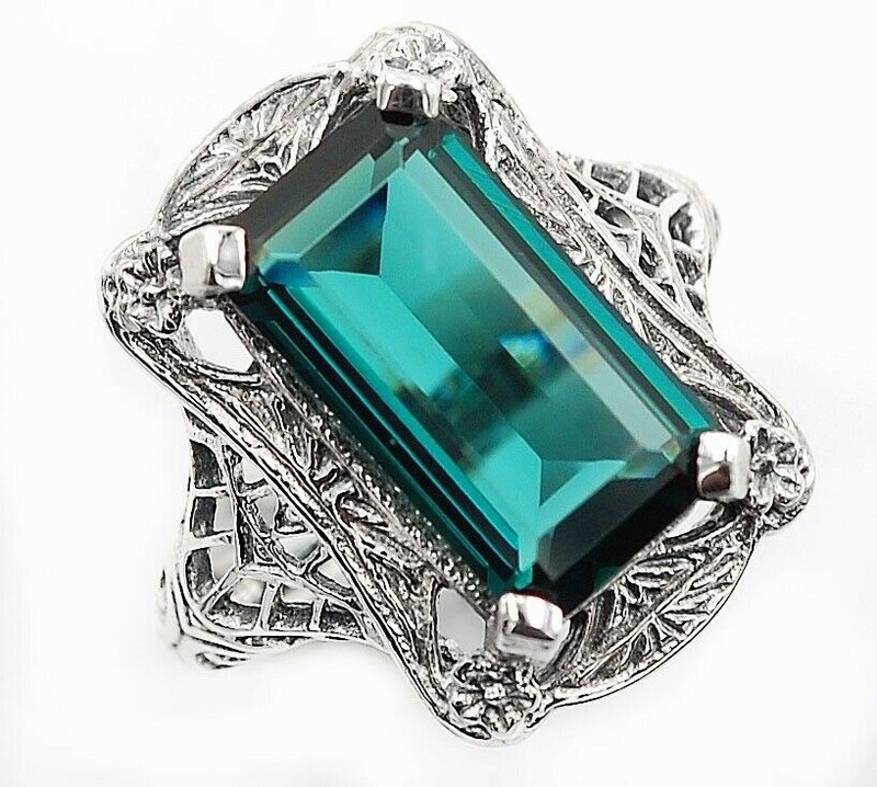 Heat Treated 10CT Tourmaline 925 Sterling Silver Nouveau Style Ring Sz 6 Z6-1